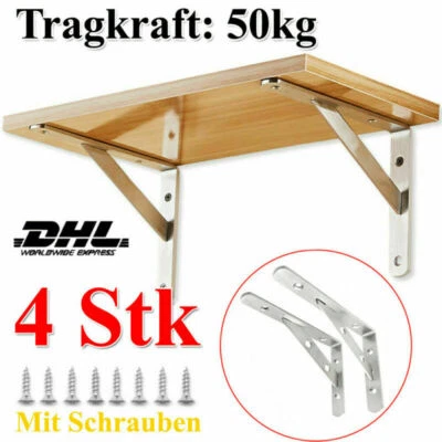 4x Regalträger Regalhalter Regalwinkel Regal Wandregal Edelstahl Tragkraft 50kg - Bild 1 von 4