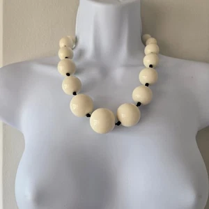 INC Cream Bead Necklace Statement Costume Jewelry Adjustable Length Retro Mod - Picture 1 of 7