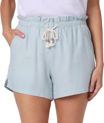 Pantalones cortos de verano para mujer Hang Ten de mezcla de lino, azules, M Foto 1 de 4