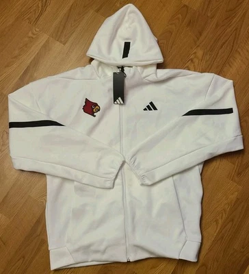 $120 Adidas Z.N.E. Mens Medium Louisville Cardinals White Full Zip Jacket JP2115 - Image 1 of 2