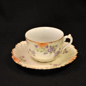 Tazza e piattino Limoges LS&S dipinti a mano blu floreale Forget Me Nots oro 1892-1925 - Foto 1 di 24