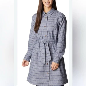 Columbia Dress Holly Hideaway Flannel Plaid Shirt Dress Size L Spring Cotton - Picture 1 of 10
