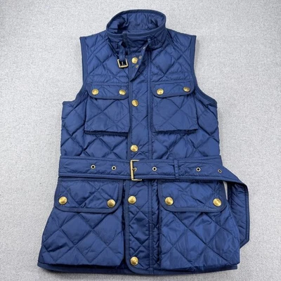 Ralph Lauren Quilted Down Barn Vest Womens XS Navy Belted Equestrian Riding Prep - Image 1 of 4