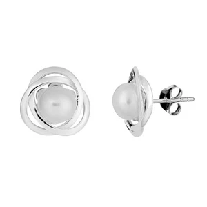 Silverly Pearl Stud Earrings 925 Sterling Silver Freshwater Trinity Love Knot - Picture 1 of 3