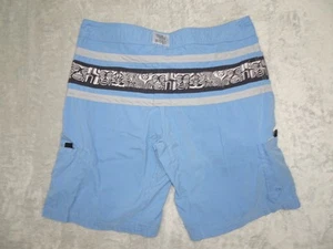 Toes on the Nose Board Shorts Size 34 Blue Tribal Print Surf Swim Trunks Cargo - Picture 1 of 17