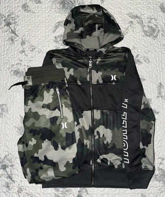 Boys Hurley Green/Black/Camo Zip Hoodie & Joggers Set Sz/ Medium (10-12) - Image 1 of 4