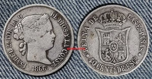 Isabel II 40 céntimos de Escudo Plata año 1866 Madrid. Peso 5,06 gr. 23 mm. - Picture 1 of 1