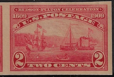 US Scott 373, Hudson-Fulton imperf MLH, 1909, CV$27.50+  (a7375 - Image 1 of 3