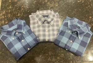Proper Cloth Linen Blend-Men Shirt Lot Of 3-Sz Large- Plaid Blue Button Up - Picture 1 of 15