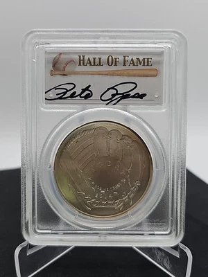 2014P Baseball HoF Commemorative Silver Dollar PCGS Pete Rose Signature MS 70 - Image 1 of 2