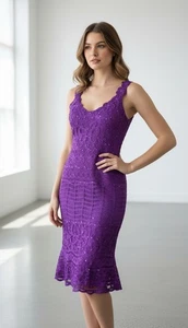 Kroshetta by Papillon Sequin Lace Cocktail Dress Sleeveless Purple Lined Size S - Picture 1 of 9