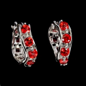 925 Sterling Silver Earrings Round Red Topaz 2.5mm Natural Gemstone Jewelry - Picture 1 of 14