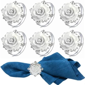 Flower Napkin Rings Set of 12,Silver Napkin Ring Holder White Rose Serviette ... - Picture 1 of 6