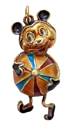 MOUSE Vtg CHARM Pendant SILVER VERMEIL Anthropomorphic Enamel Beach Ball Belly - Image 1 of 4