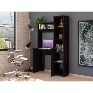 Desk,Five Shelves,Two Superior Shelves,Black - Picture 1 of 6