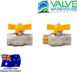 Brass Ball Valve Butterfly "T" Handle Gas AGA Approved - F&F, M&F BSP - Picture 1 of 2