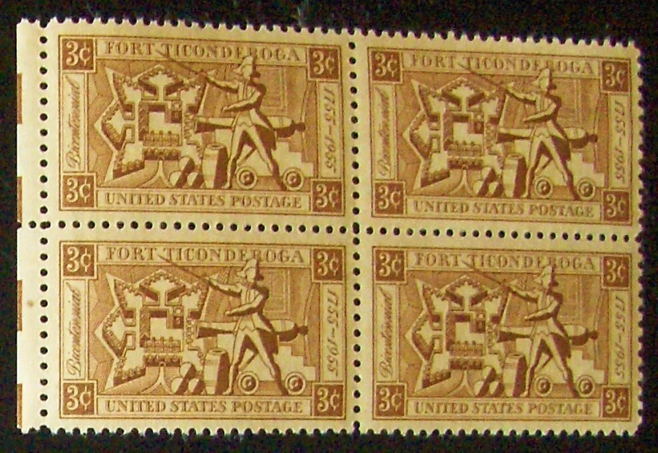 US 3¢ stamp SC #1071 Fort Ticonderoga MNH 1955 block of 4. - Image 1 of 1