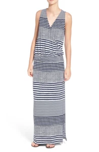 Tommy Bahama Black/Navy Stripe Jersey Maxi Dress Women's Size S/P 4/6 L58105 - Picture 1 of 3