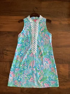VESTIDO RECTO LILLY PULITZER 4 AZUL IBIZA AQUA LA VISTA JANE CUELLO CREMALLERA FRONTAL - Imagen 1 de 2