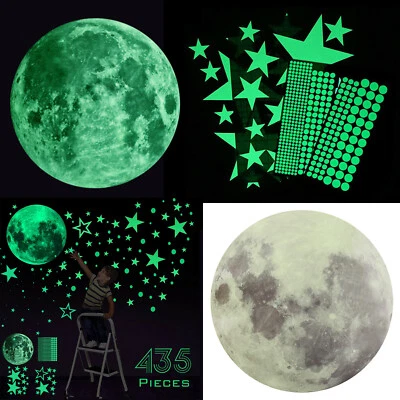 435Pcs Glow In The Dark Luminous Stars & Moon Planet Space Wall Stickers Decal - Image 1 of 4
