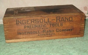 Antica cassetta degli attrezzi in legno INGERSOLL RAND FINGER JOINT pubblicità HOOVER Canton - Foto 1 di 9