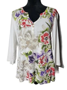 PULLOVER CAMICETTA XL REBECCA MALONE 100% COTONE VERDE MULTICOLORE ROSSO VIOLA ORO - Foto 1 di 14