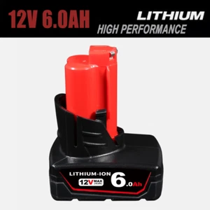 12V 6.0Ah For Milwaukee M12 M12B3 LITHIUM Cordless Battery 48-11-2401 Li-ion - Picture 1 of 9
