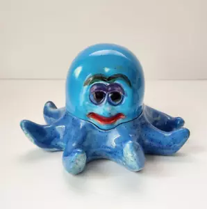 Joyero baratija pulpo azul cerámica 2 piezas acabado brillante esmaltado animal marino - Imagen 1 de 10
