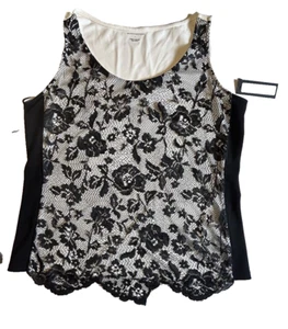Worthington L Oso polar negro encaje superpuesto negro ribete lateral marfil espalda camiseta sin mangas - Imagen 1 de 5