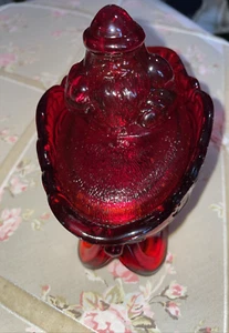 Mosser Glass RED Hand Pressed Christmas Santa in Sleigh 2 pieces Beautiful - Picture 1 of 8