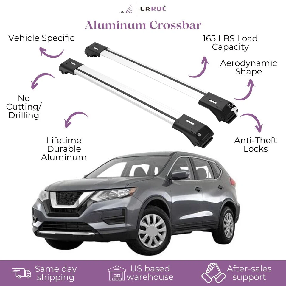 Barras transversales de techo bloqueables de 2 piezas - se adapta a Nissan Rogue Sport 2017-2022 plateadas Foto 1 de 4