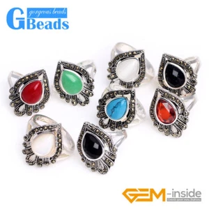 Drip Stone Tibetan Silver Base Marcasite Ring 17x24mm Fashion Jewelry 8x11mm - Picture 1 of 54