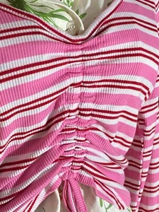Poof New York Jumper Women Medium Striped Cropped Ruched Strap Stretch - Picture 1 of 7