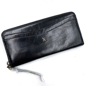HOBO Max Large Zip Around Wallet Black Leather Slip Pocket Rectangle Clutch - Picture 1 of 6