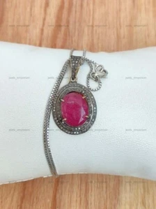 Colgante de piedras preciosas de rubí colgante de diamantes pavé colgante de plata 925 encanto hecho a mano - Imagen 1 de 7