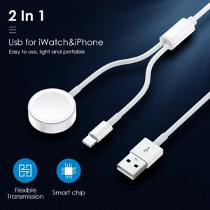 2-In-1 Magnetic Charger USB Cable for Apple Watch SE/6/5/4/3/2/1 Iphone 11/8/7/X - Picture 1 of 7