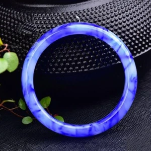 Pulsera de jadeíta AAA hecha a mano 100 % natural color azul y blanco ø62 mm mujer - Imagen 1 de 12