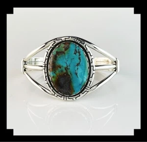 Sterling and Kingman Turquoise Bracelet - Picture 1 of 6