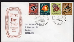 1966 AUSTRALIA Humbug Coral Fish Crab CANBERRA CITY  APO Shield FDC to SCOTLAND - Picture 1 of 1