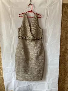 Eliza J Textured Beaded Waist Taupe Sleeveless Dress Women’s Sz 8 NWT - Picture 1 of 7