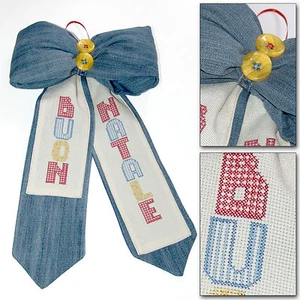 Fuoriporta natalizio addobbo Natale fiocco jeans ricamo punto croce IDEA REGALO - Imagen 1 de 1