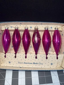 LOT 6 VINTAGE PARAGON USA MERCURY GLASS TEARDROP ORNAMENTS PINK 5"T B - Picture 1 of 3