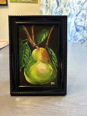 Pintura de pera 4 X 6” naturaleza muerta enmarcada, NO ES UNA IMPRESIÓN arte pintado a mano Foto 1 de 3