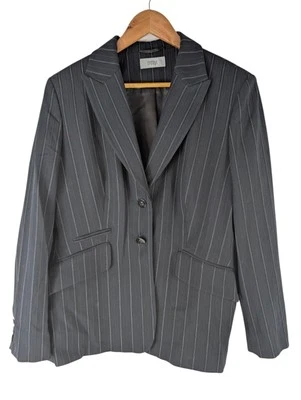 M&S Black Blazer, Single Breasted Lined Jacket, Striped Detail Size UK 18 - Image 1 of 4