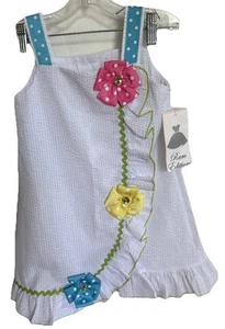 Rare Editions: Dress White Seersucker/ Bows 4T NWT - Picture 1 of 6