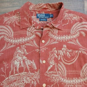 Vintage Polo Ralph Lauren Shirt Mens Medium Loop Collar Indian Print Cotton Camp - Picture 1 of 8