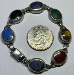 Taxco SIGNIERTES TJ-37 Armband mit mehrfarbigem Stein Sterlingsilber SCHÖN!!! - Bild 1 von 8