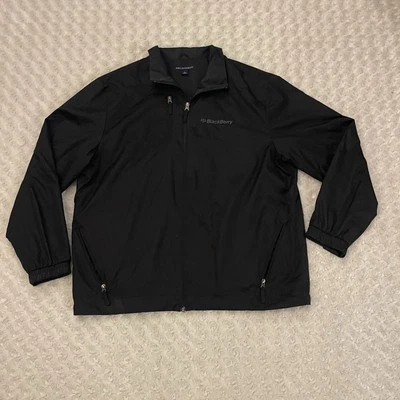 RARE! Blackberry Mobile Device Mens XL Black Stitched Spell Out Jacket - Image 1 of 4