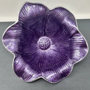 Julia Knight Flowers Lily 8" Purple Bowl Enamel Aluminum Signed Made In India 6 - Picture 1 of 8