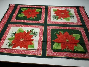 Perfect Poinsettias Panel 35x42 VIP Premium Christmas Blocks Floral Green - Picture 1 of 5